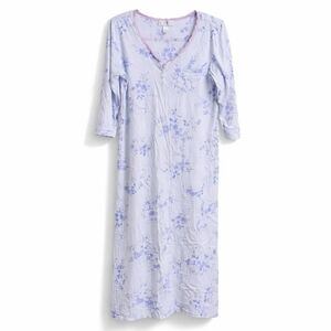 Vintage Inner Self Women's M Pale Blue Floral 100% Cotton Nightgown Dress